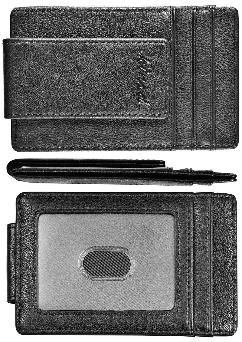 kinzd Money Clip Front Pocket Wallet Strong Magnet Slim Thin Minimalist Wallet For Men Credit Card Holder RFID Blocking Protection Black Leather - Image 1